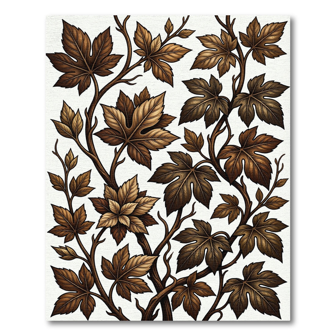 Antique Brown Leafy Vine Pattern Rug