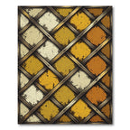 Rustic Golden Diamond Lattice Grid Rug