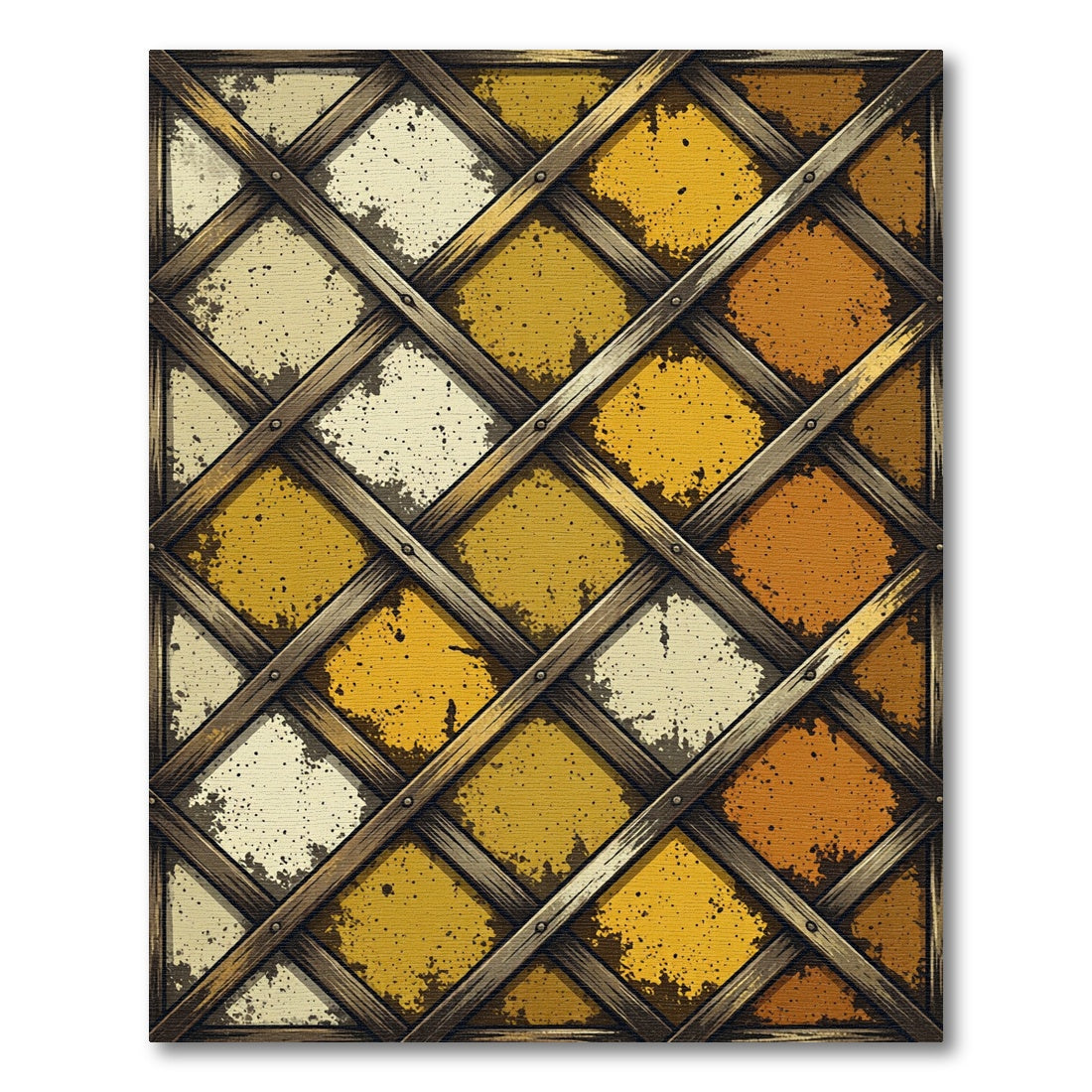 Rustic Golden Diamond Lattice Grid Rug