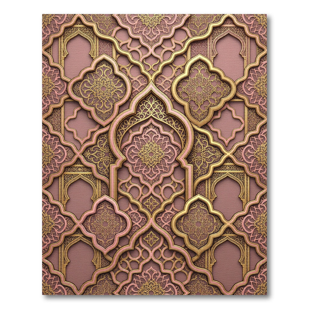 Elegant Gold Rose Ornate Lattice Rug