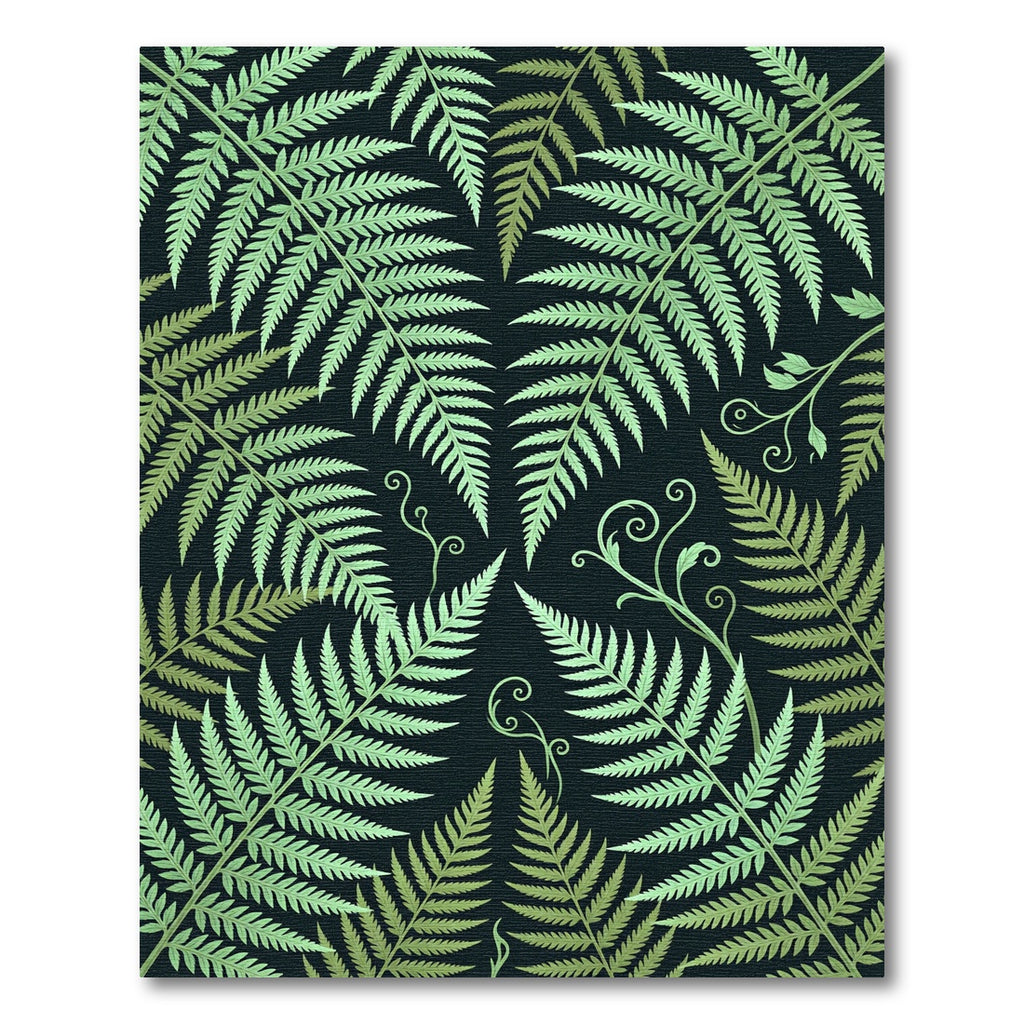Emerald Fern Fronds Dark Botanical Rug