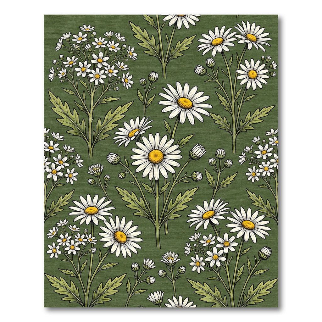 Vintage Olive Green Botanical Daisy Field Rug