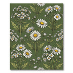 Vintage Olive Green Botanical Daisy Field Rug