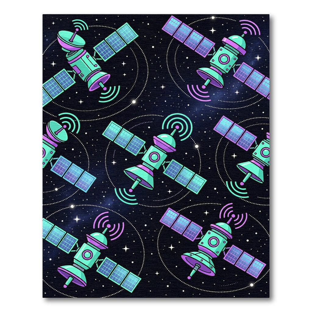 Neon Retro Sci-Fi Satellite Space Orbit Rug