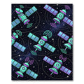 Neon Retro Sci-Fi Satellite Space Orbit Rug