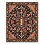 Deep Black Floral Lotus Medallion Rug