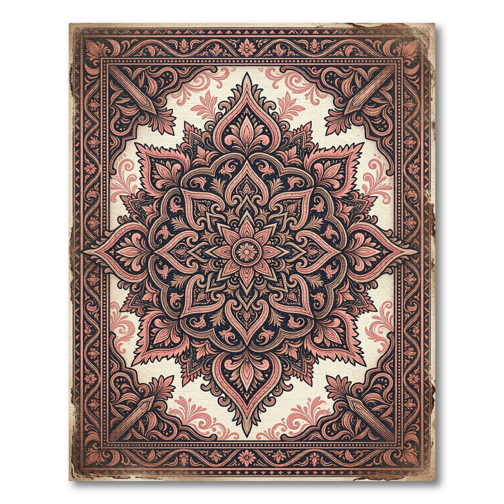Antique Blush Floral Scrolled Medallion Rug