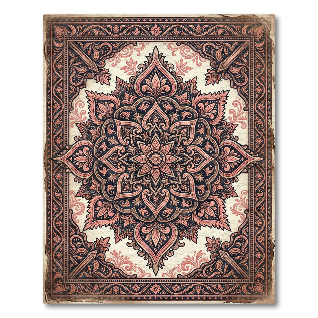 Antique Blush Floral Scrolled Medallion Rug
