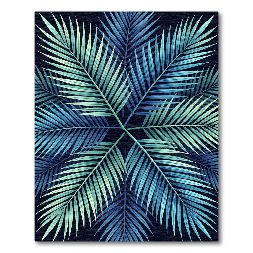 Cool Blue Palm Frond Collage Rug