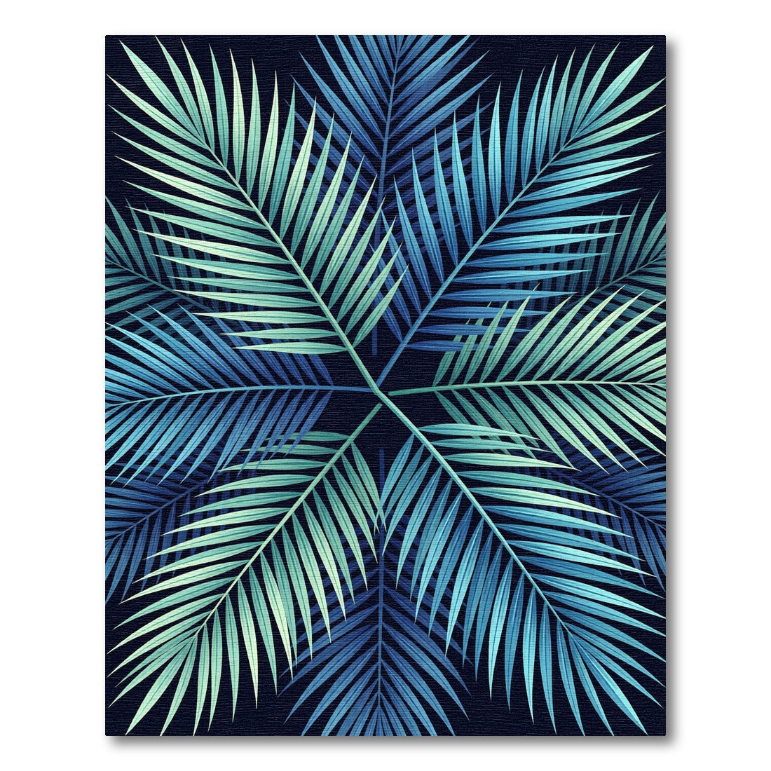 Cool Blue Palm Frond Collage Rug