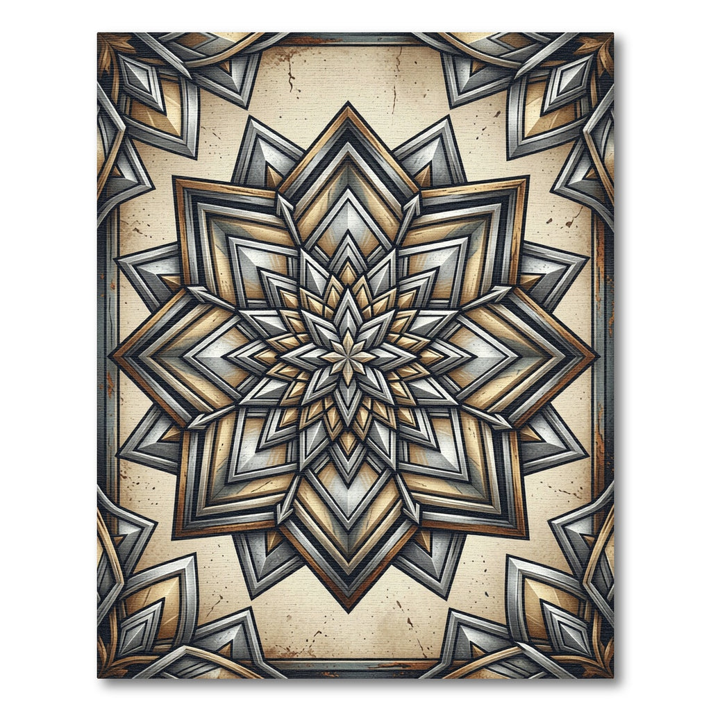 Metallic Gold Geometric Mandala Rug