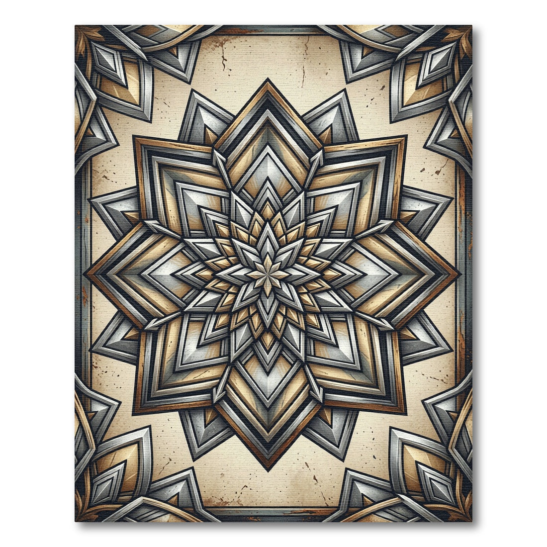 Metallic Gold Geometric Mandala Rug