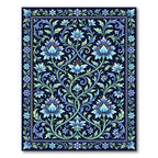 Intricate Azure Floral Scrolling Botanical Rug