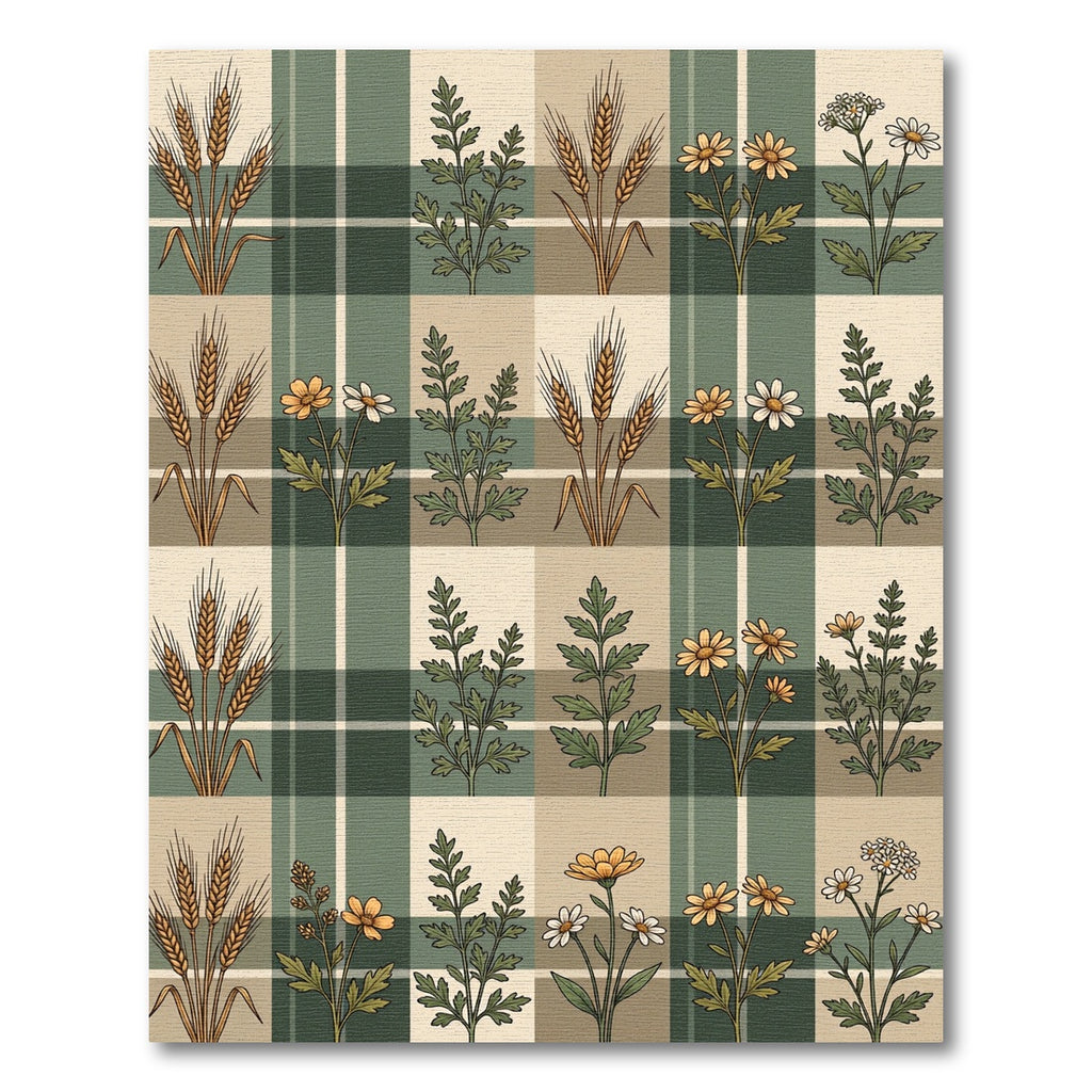 Earthy Wheat Daisies Plaid Rug