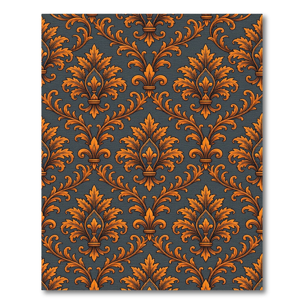 Orange Damask Floral Gold Scroll Rug