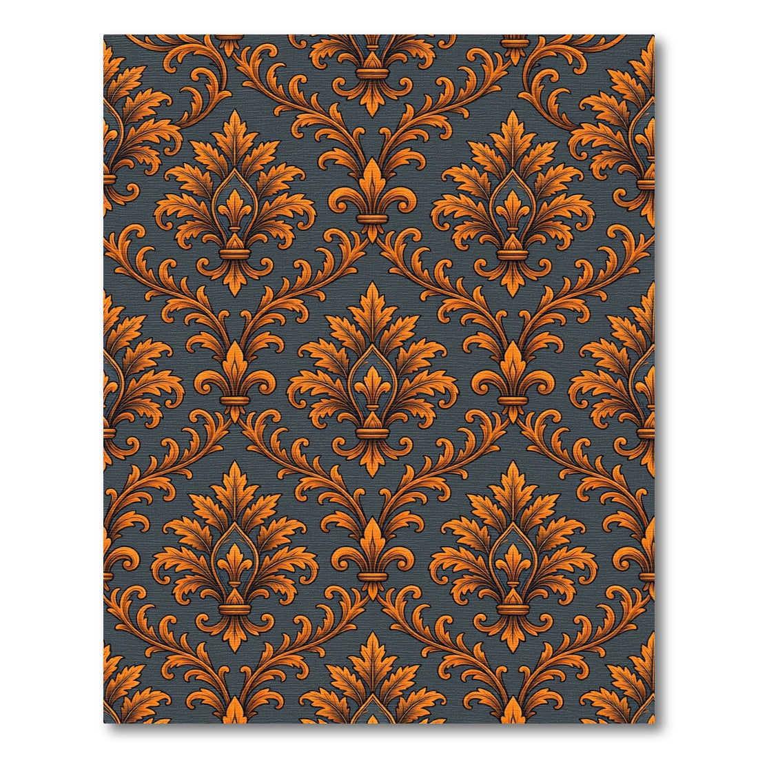 Orange Damask Floral Gold Scroll Rug