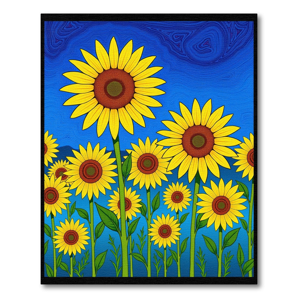 Golden Sunflower Garden Blue Sky Rug