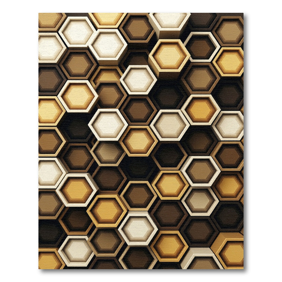 Golden Earth Tone Geometric Hexagon Rug