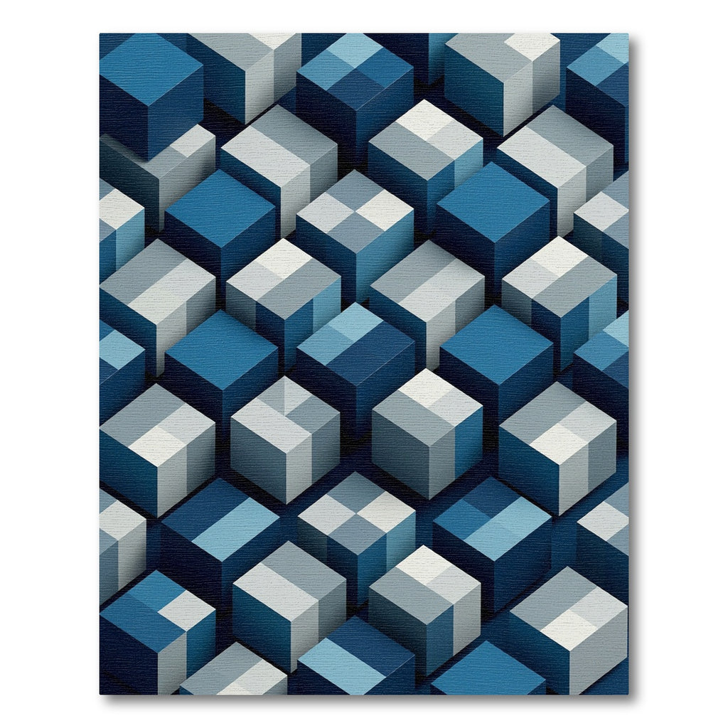 Geometric Navy and Slate Blue Cubes Rug