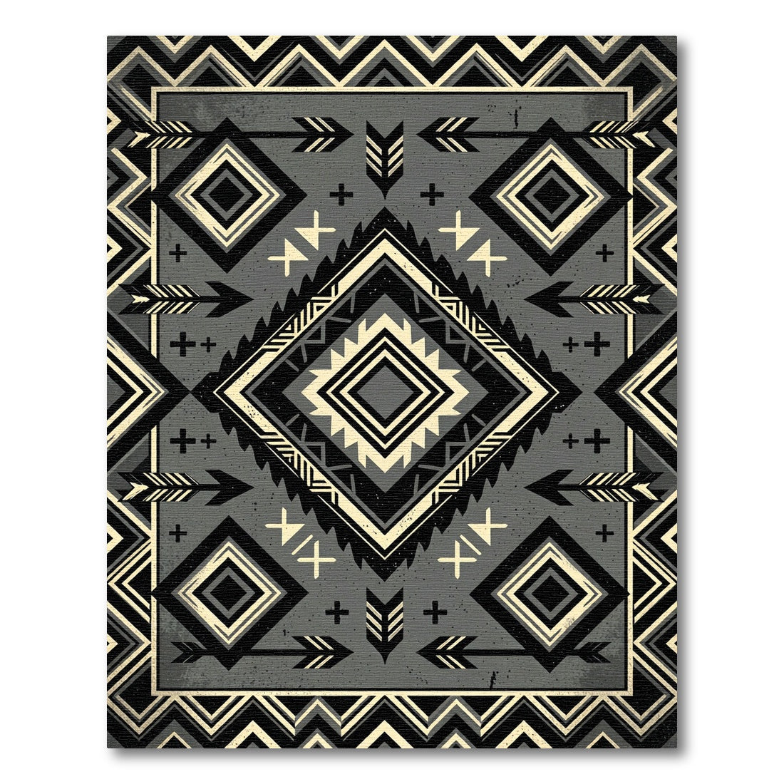 Monochrome Geometric Arrow Diamond Rug