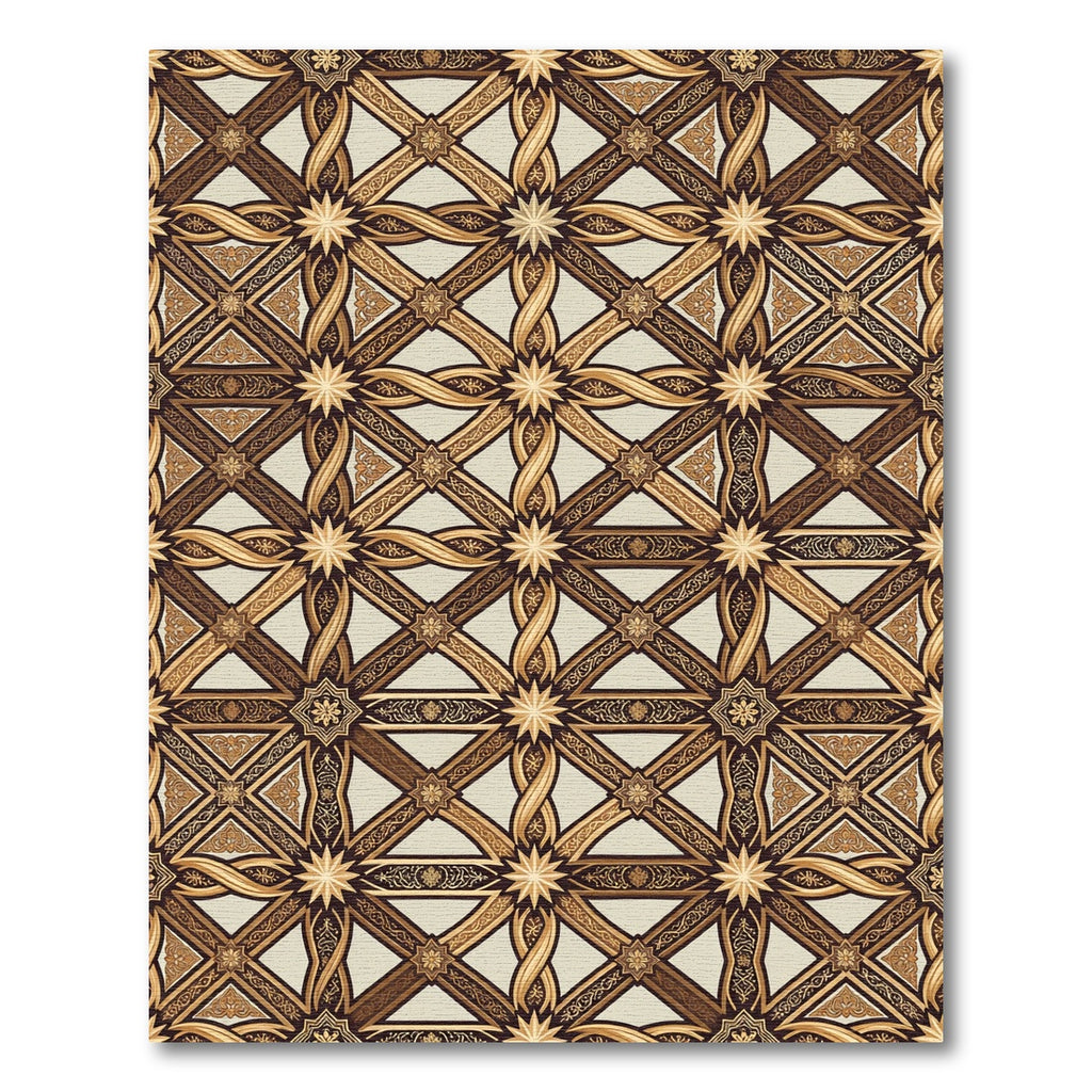 Golden Brown Interlocking Star Geometric Rug