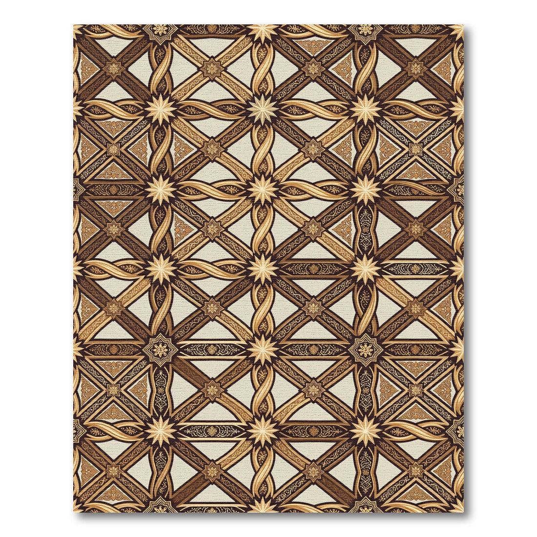 Golden Brown Interlocking Star Geometric Rug