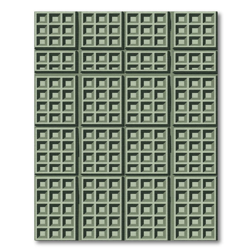 Sage Green Grid Geometric Box Rug