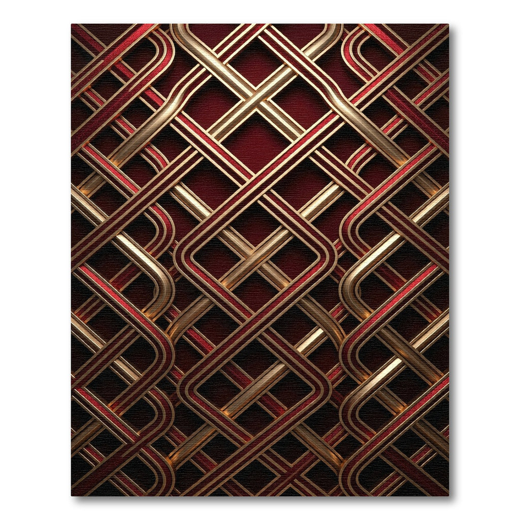 Rich Burgundy Gold Woven Interlace Rug