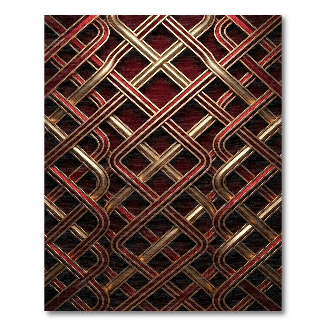 Rich Burgundy Gold Woven Interlace Rug