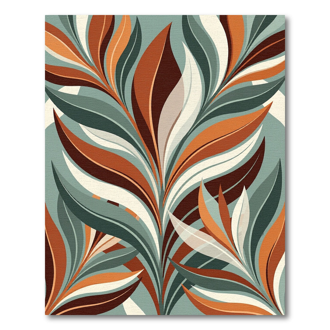 Botanical Mid Century Modern Leaf Art Rug