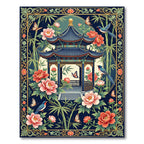 Chinoiserie Navy Peony Pagoda Garden Rug