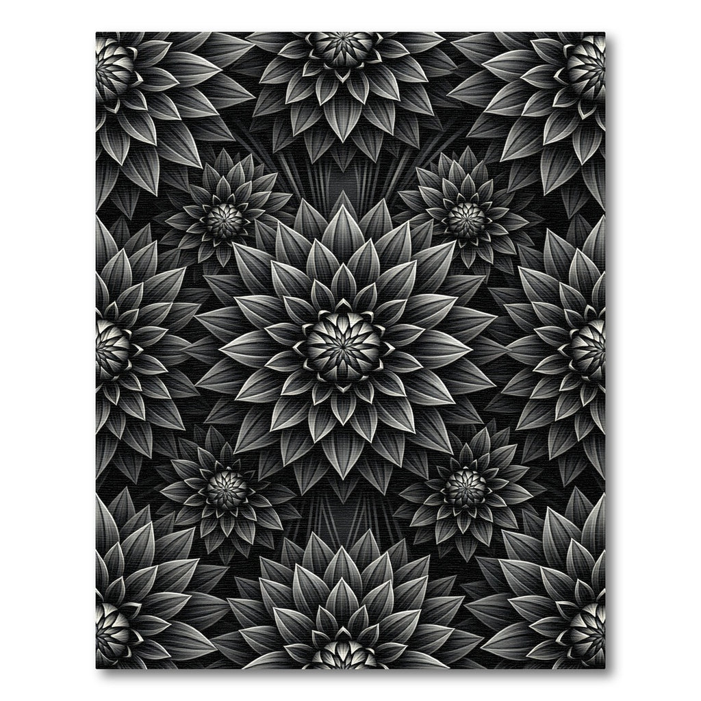 Monochrome Black Floral Dahlia Bloom Rug