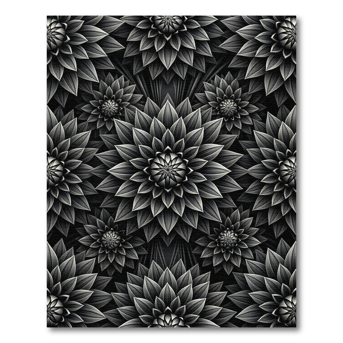 Monochrome Black Floral Dahlia Bloom Rug