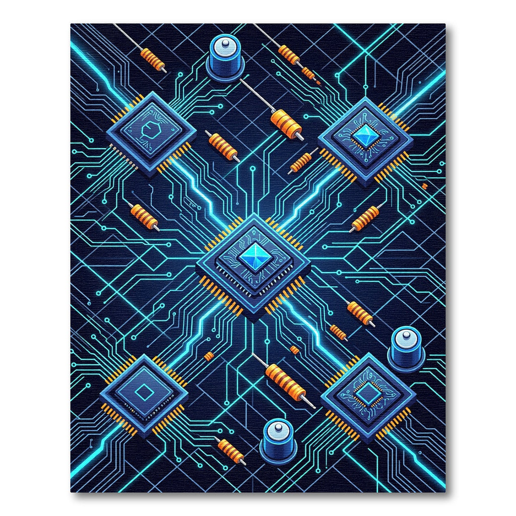 Neon Blue Circuitry Tech Grid Rug