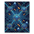 Neon Blue Circuitry Tech Grid Rug