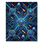 Neon Blue Circuitry Tech Grid Rug