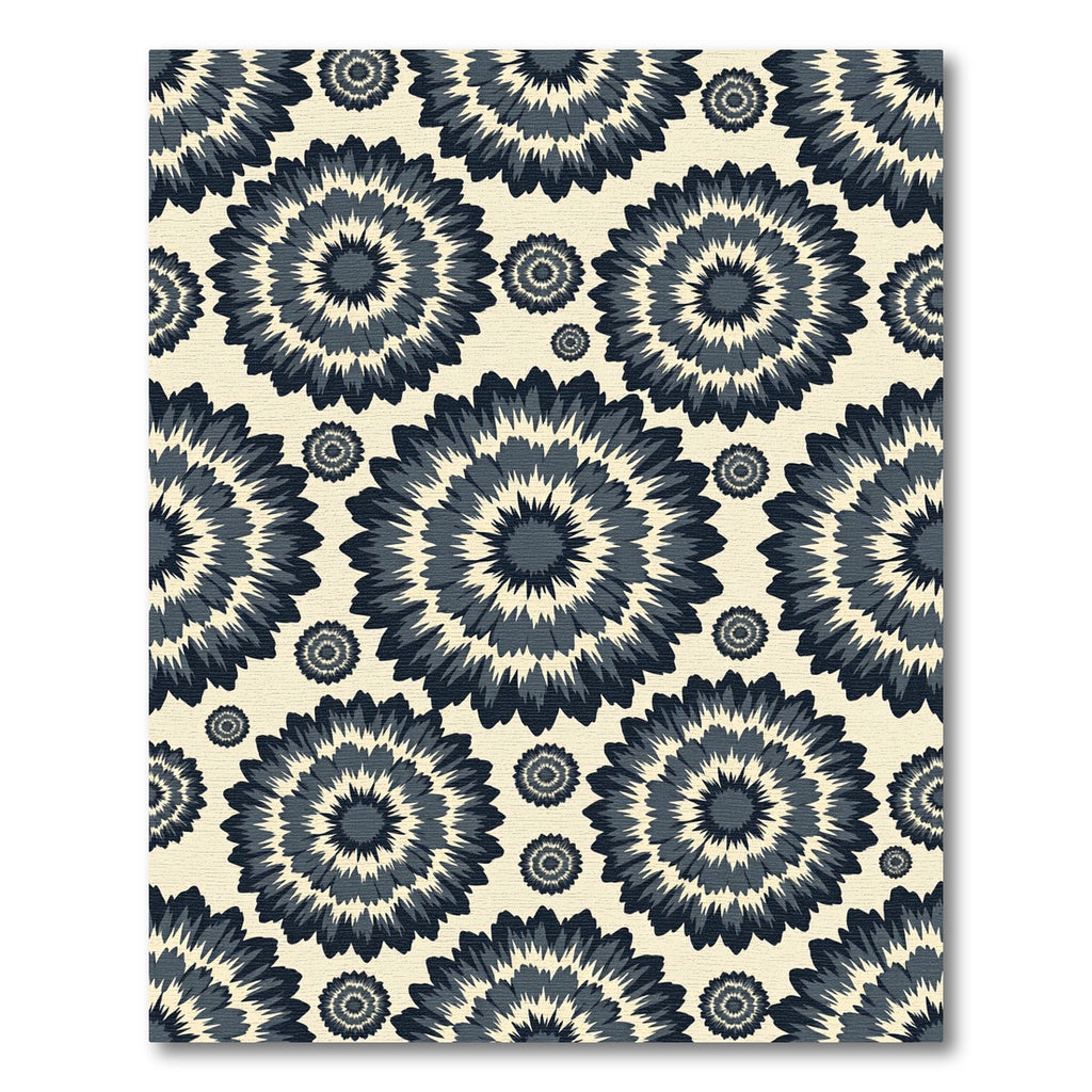 Dark Navy Circular Bloom Charcoal Cream Rug