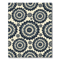 Dark Navy Circular Bloom Charcoal Cream Rug