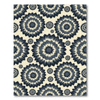 Dark Navy Circular Bloom Charcoal Cream Rug