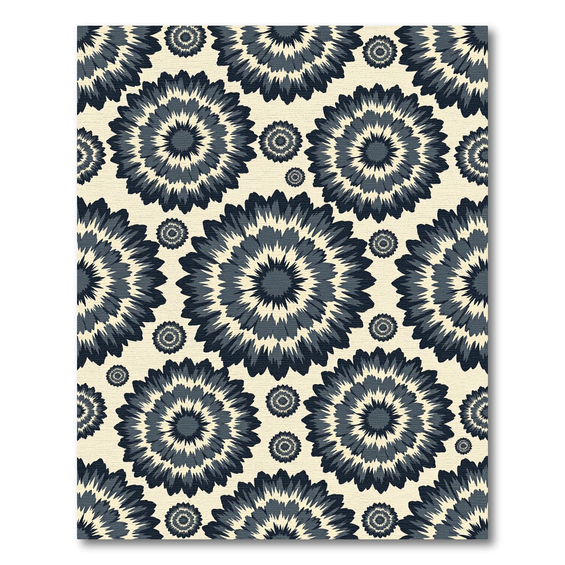 Dark Navy Circular Bloom Charcoal Cream Rug