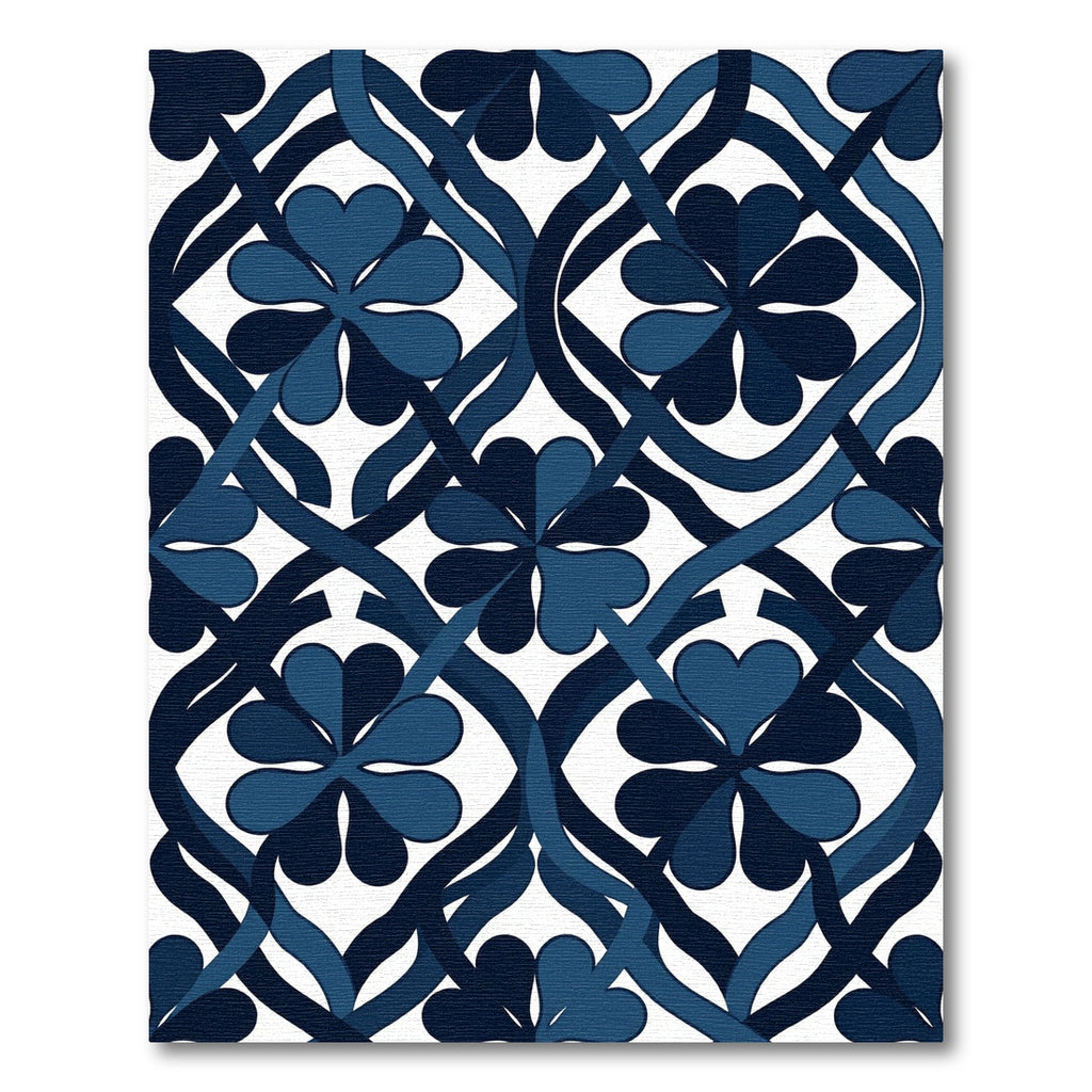 Indigo Clover Interlocking Geometric Lattice Rug