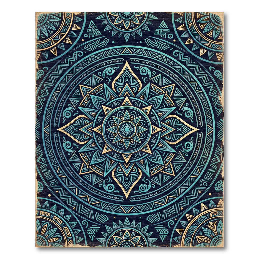 Turquoise Teal Geometric Mandala Rug