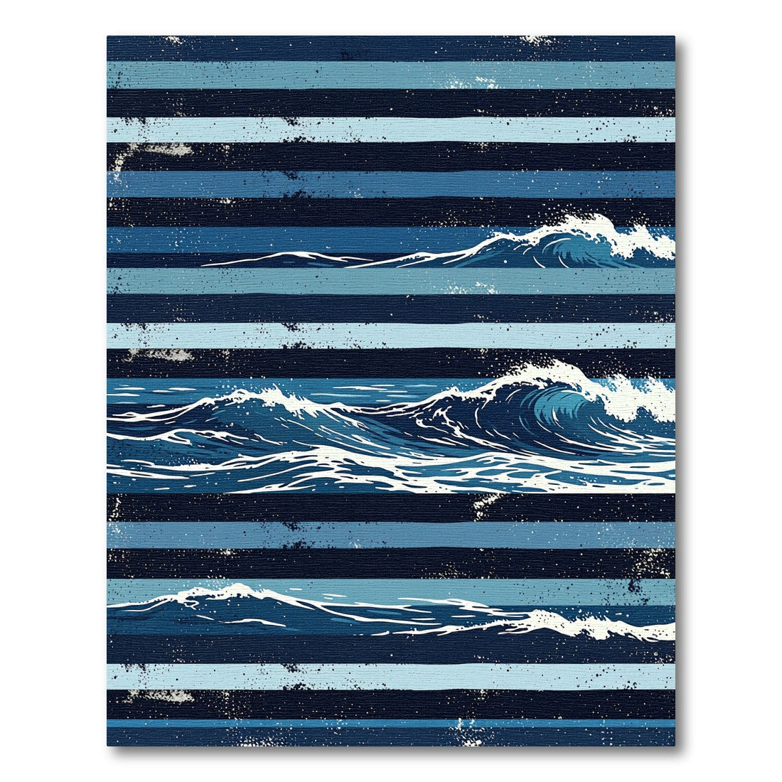 Navy Blue Striped Ocean Wave Art Rug