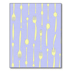 Yellow Cutlery Scattered Lavender Background Rug