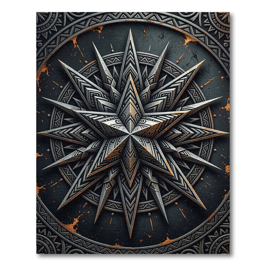 Metallic Starburst Geometric Aged Slate Rug