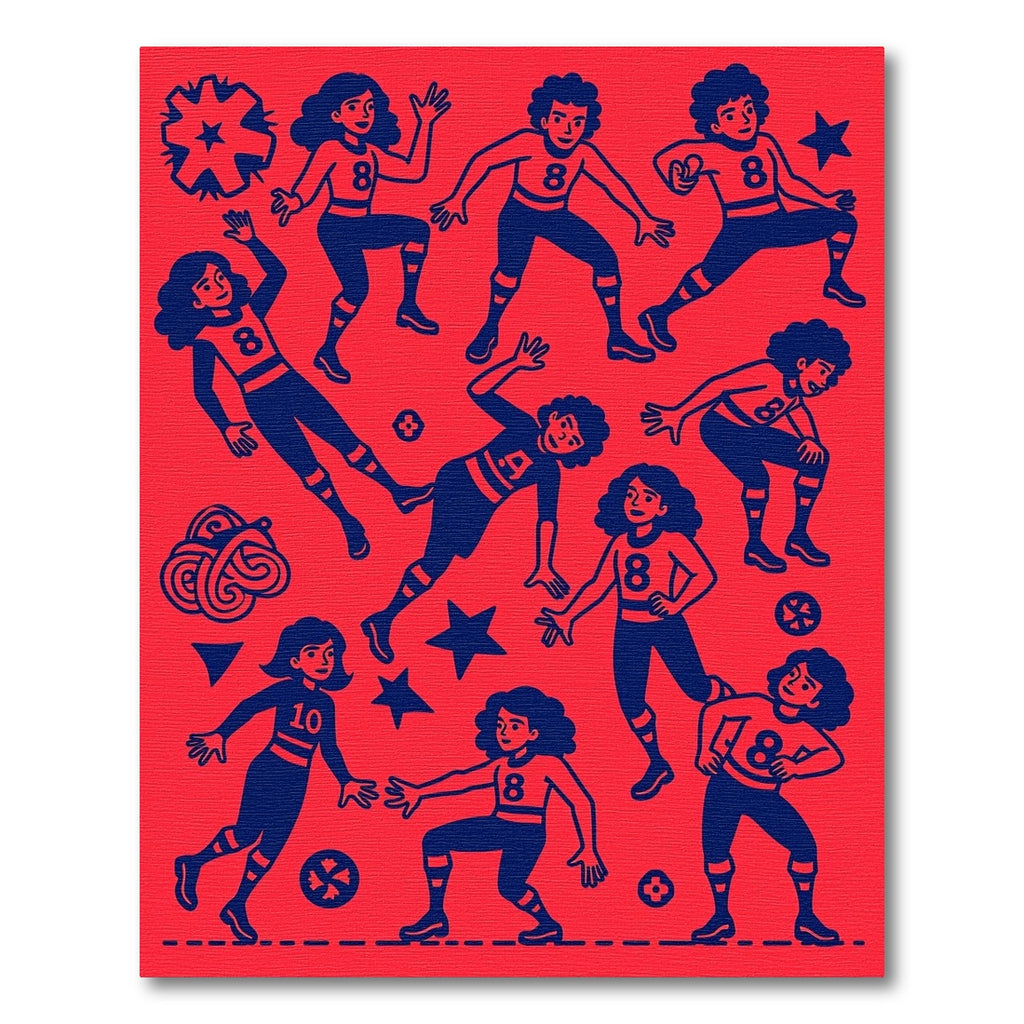 Crimson Blue Athletic Figures Collage Rug