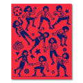 Crimson Blue Athletic Figures Collage Rug
