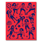 Crimson Blue Athletic Figures Collage Rug