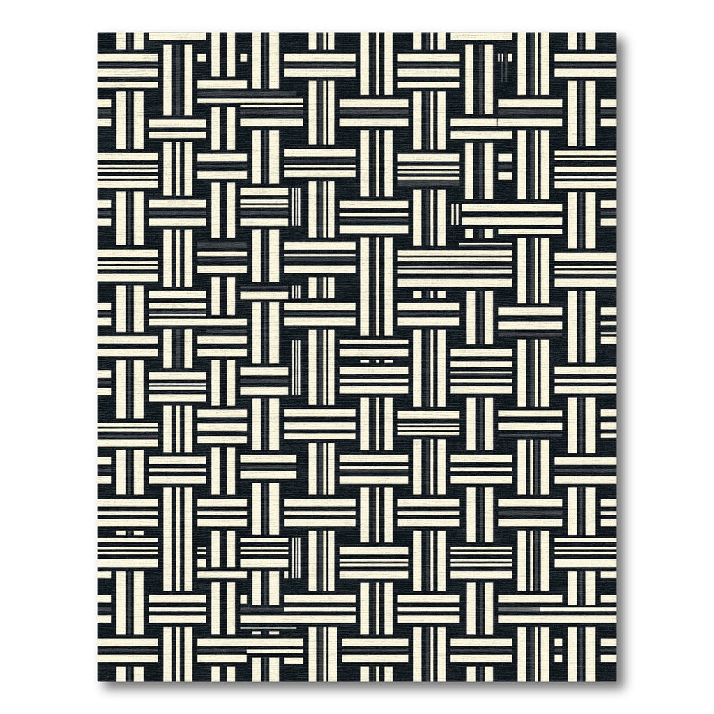 Modern Monochrome Interwoven Grid Geometric Rug