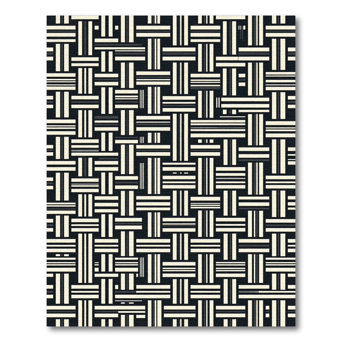 Modern Monochrome Interwoven Grid Geometric Rug